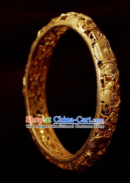 Handmade Chinese Wedding Bracelet Accessories Traditional Ancient Bride Golden Bangle Jewelry