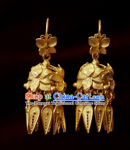 Chinese Qing Dynasty Imperial Consort Ear Accessories National Wedding Jewelry Traditional Cheongsam Golden Earrings