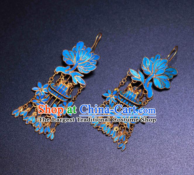 Chinese Wedding Jewelry Ancient Qing Dynasty Empress Ear Accessories Classical Blueing Earrings