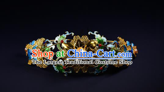 China Ming Dynasty Blueing Butterfly Hair Crown Ancient Empress Hair Stick Traditional Hair Jewelry