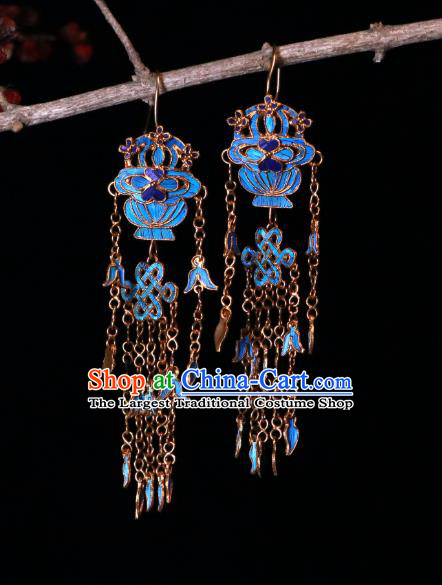 Chinese Qing Dynasty Imperial Consort Tassel Ear Accessories Classical Blueing Basket Earrings Ancient Court Jewelry