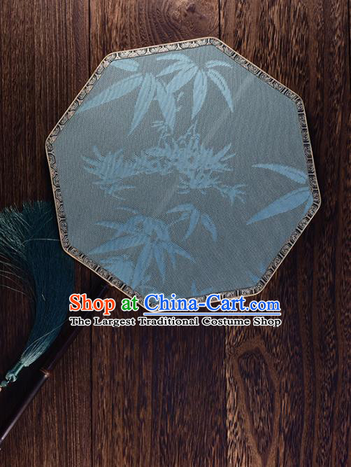 Handmade Chinese Bamboo Pattern Blue Silk Fan Ancient Song Dynasty Princess Palace Fan Traditional Hanfu Fan