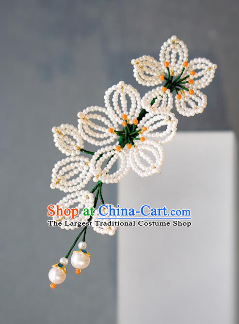 China Ming Dynasty Pearls Pear Blossom Hair Stick Traditional Court Hair Jewelry Ancient Empress Hairpin