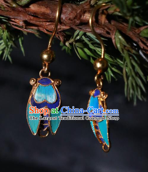 Chinese Classical Jewelry Ancient Palace Lady Blueing Cicada Ear Accessories Qing Dynasty Earrings