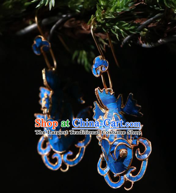 Chinese Classical Cloisonne Fish Jewelry Ear Accessories Ancient Qing Dynasty Empress Earrings