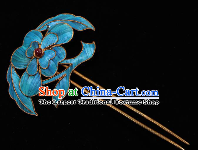 China Ancient Imperial Empress Garnet Hair Clip Handmade Qing Dynasty Queen Blueing Hairpin