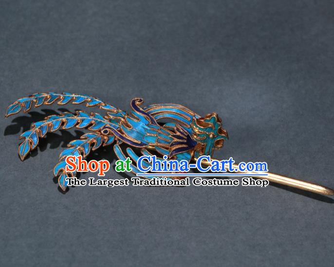 China Handmade Hair Accessories Qing Dynasty Queen Phoenix Hairpin Ancient Empress Cloisonne Hair Stick