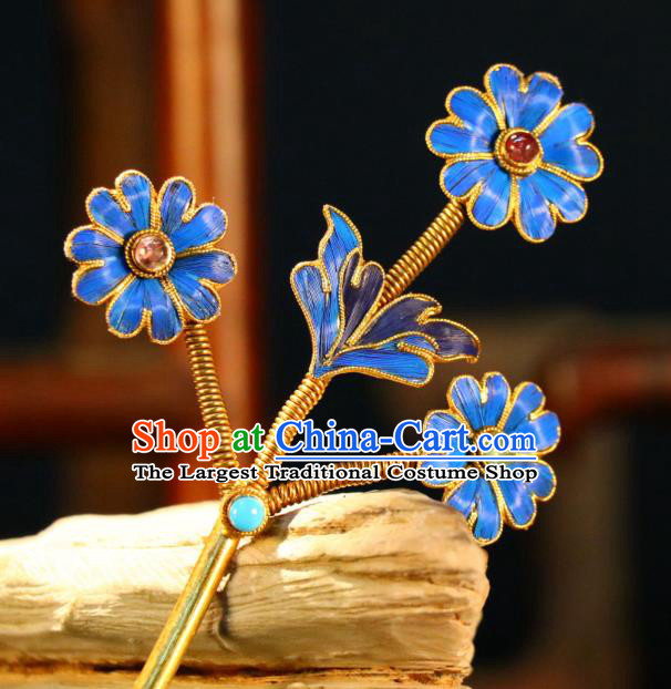 China Qing Dynasty Palace Lady Hairpin Ancient Princess Flowers Hair Stick Traditional Cloisonne Hair Jewelry