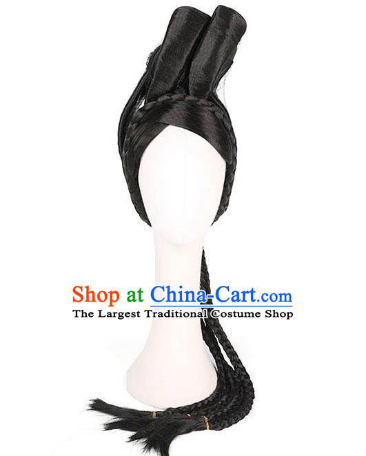 Handmade Chinese Ancient Goddess Wig Sheath Headwear Traditional Ming Dynasty Noble Beauty Wigs Chignon