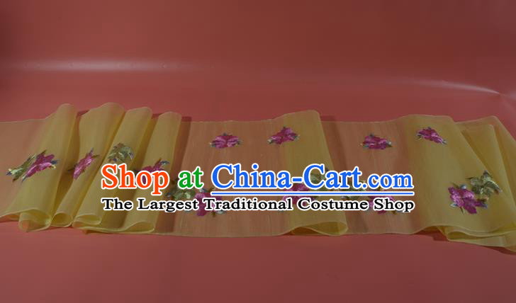 Chinese Embroidered Purple Flowers Silk Material Traditional Hanfu Dress Yellow Silk Fabric