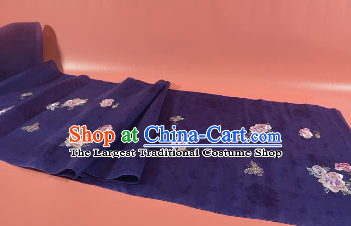 Chinese Classical Deep Purple Natural Silk Material Traditional Hanfu Embroidered Peony Silk Fabric