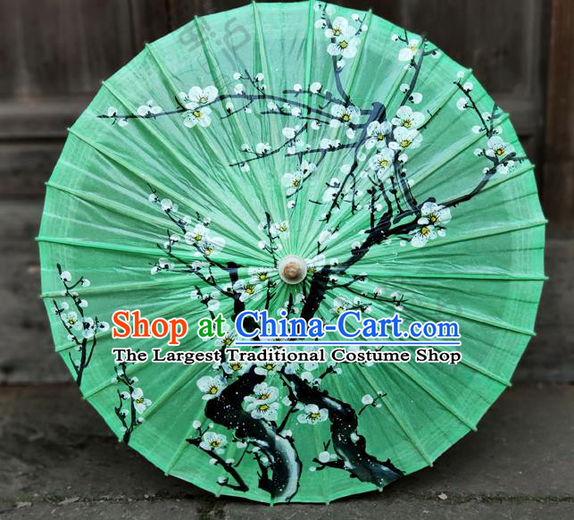Traditional China Handmade Umbrellas Painting Plum Blossom Oil Umbrella Green Bumbershoot Paper Umbrella
