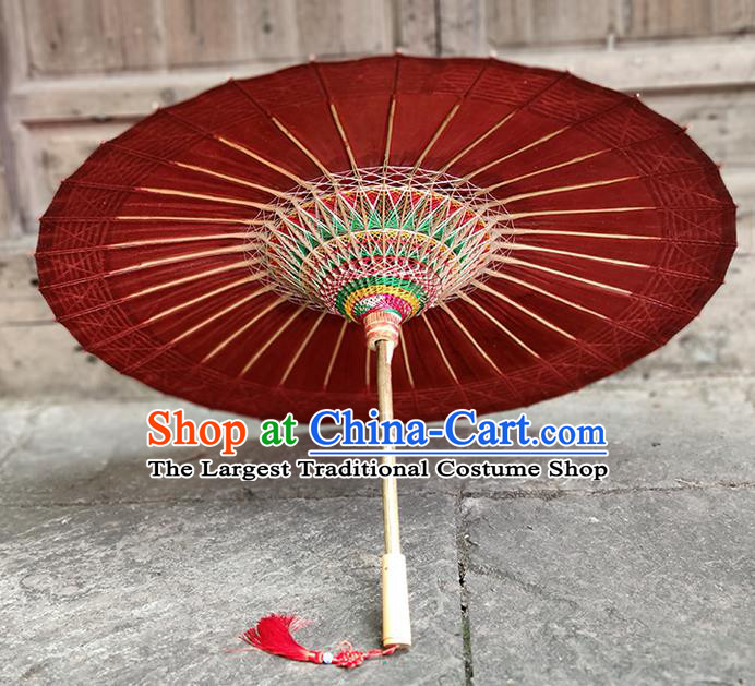 Traditional China Wedding Bride Umbrella Handmade Umbrellas Artware Bumbershoot Purplish Red Oil Paper Umbrella