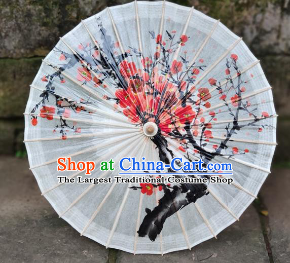 Traditional China Ink Painting Plum Blossom Umbrella White Oil Paper Umbrella Handmade Umbrellas Artware