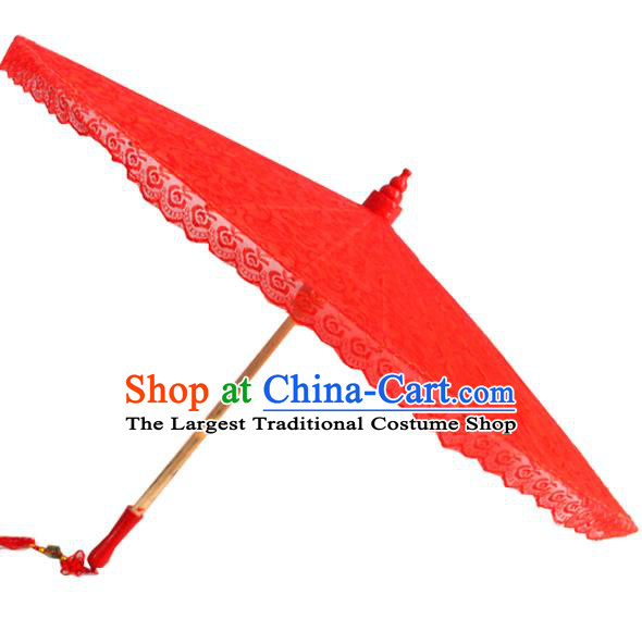 Chinese Red Lace Umbrellas Traditional Hanfu Umbrella Wedding Umbrella Classical Dance Umbrella