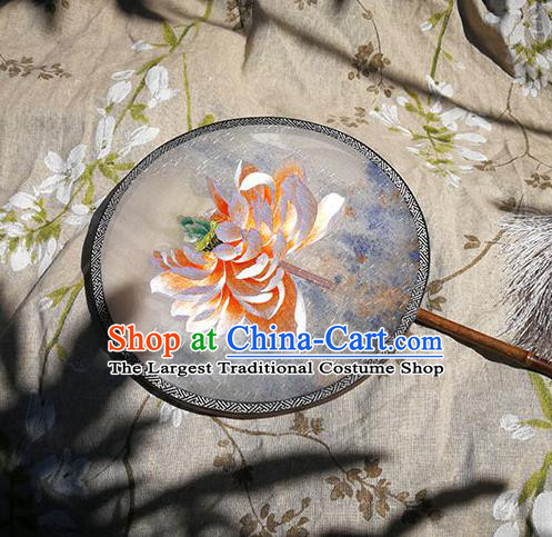 China Handmade Double Sides Fan Classical Dance Palace Fan Traditional Embroidered Lotus Circular Fan