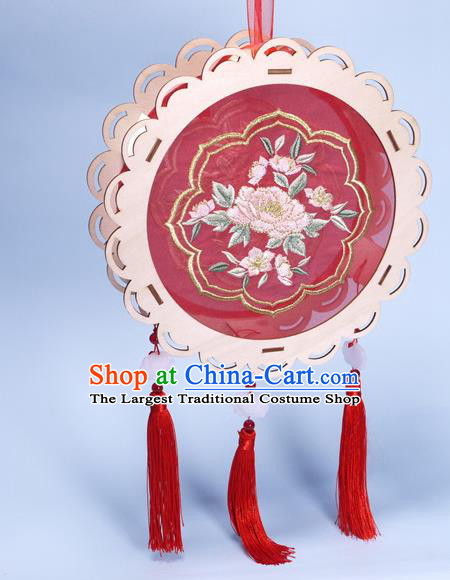 China Embroidery Peony Red Silk Lamp Handmade Flower Drum Lantern Embroidered Portable Lantern