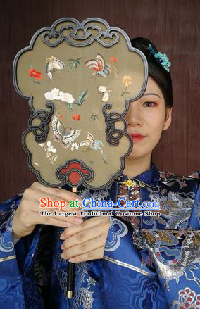 Handmade China Traditional Ming Dynasty Hanfu Fans Silk Fan Embroidered Butterfly Fan Classical Palace Fan