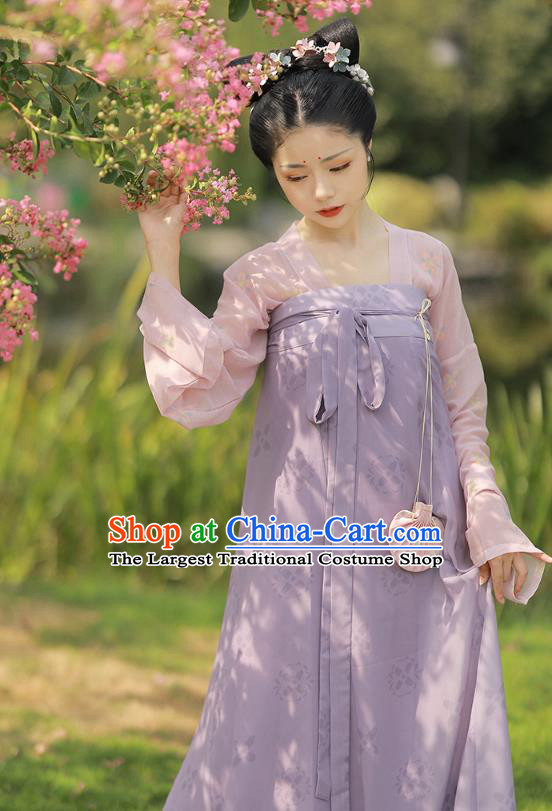 China Ancient Young Beauty Hanfu Clothing Traditional Tang Dynasty Civilian Lady Historical Costume