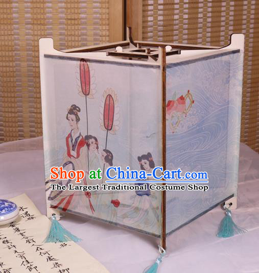 China Traditional Printing Beauty Silk Lanterns Handmade Portable Lamp Classical Palace Lantern