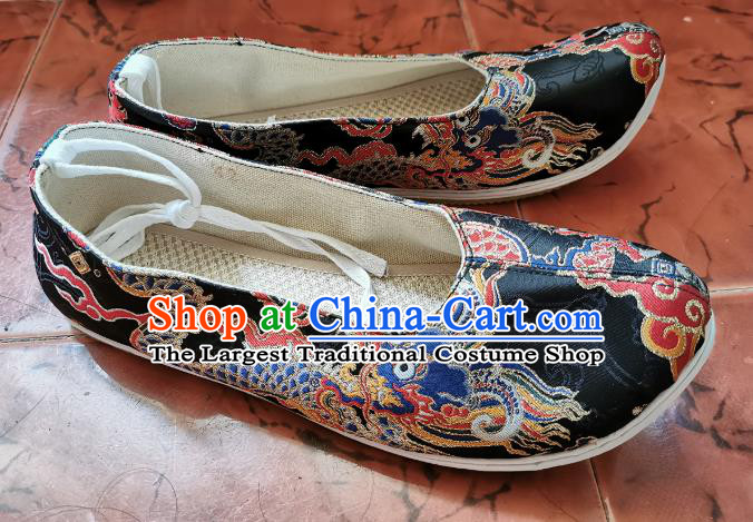 Chinese Ancient Ming Dynasty Shoes Traditional Black Brocade Shoes Hanfu Shoes for Men