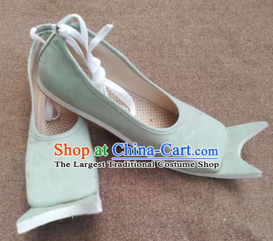 China Traditional Han Dynasty Princess Shoes Handmade Hanfu Shoes Ancient Women Light Green Cloth Shoes