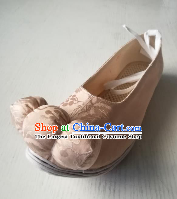 China Ancient Tang Dynasty Princess Shoes Traditional Hanfu Shoes Handmade Light Pink Brocade Shoes