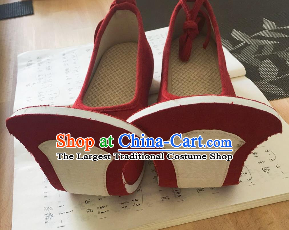 China Ancient Princess Shoes Handmade Red Cloth Shoes Traditional Tang Dynasty Palace Hanfu Shoes