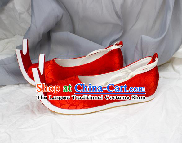 China Traditional Jin Dynasty Palace Lady Shoes Red Brocade Shoes Classical Wedding Shoes