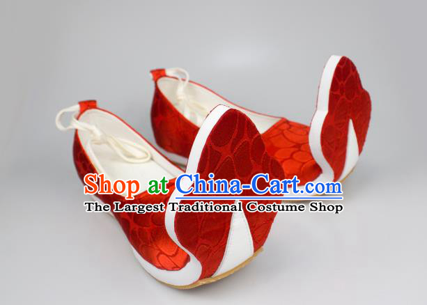 China Handmade Red Brocade Shoes Classical Wedding Shoes Traditional Tang Dynasty Princess Shoes