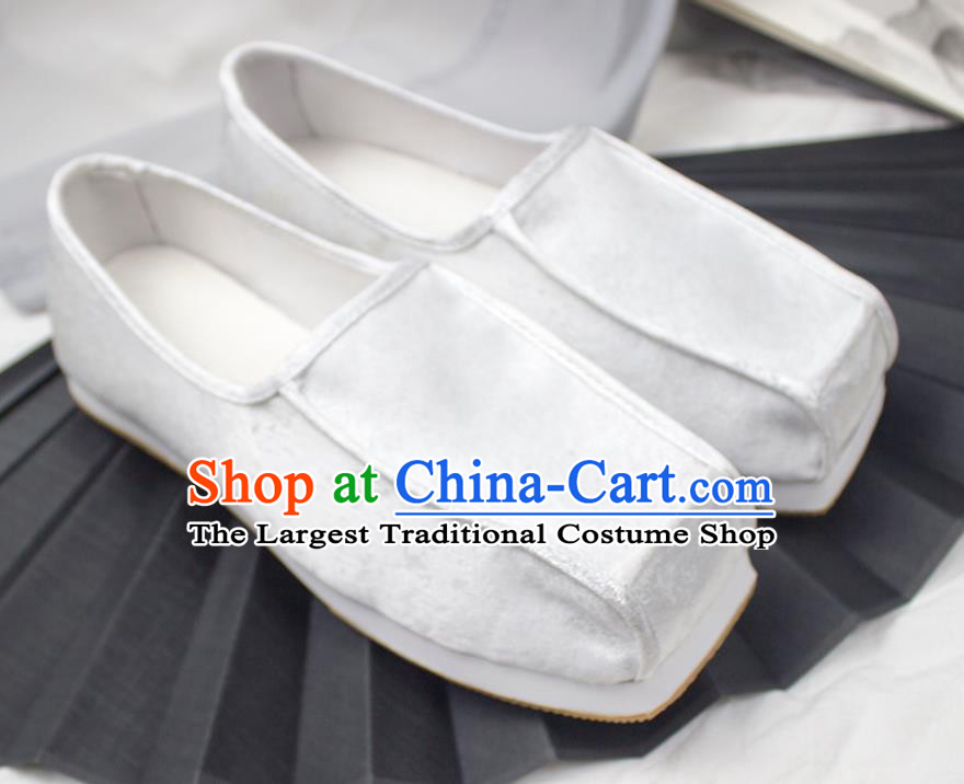 Chinese Handmade Ancient Official White Satin Shoes Traditional Song Dynasty Emperor Shoes