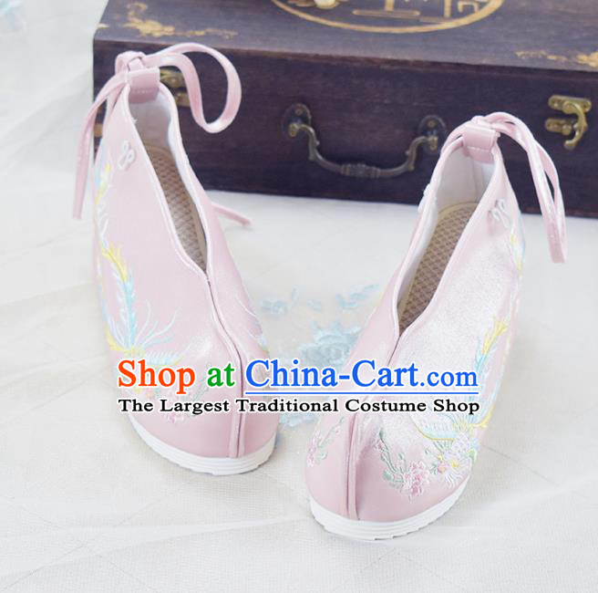 China Traditional Princess Shoes Women Hanfu Shoes National Embroidered Shoes Pink Cloth Shoes