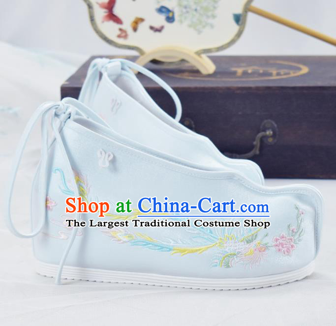 China Light Blue Cloth Shoes Traditional Princess Shoes Women Hanfu Shoes National Embroidered Shoes