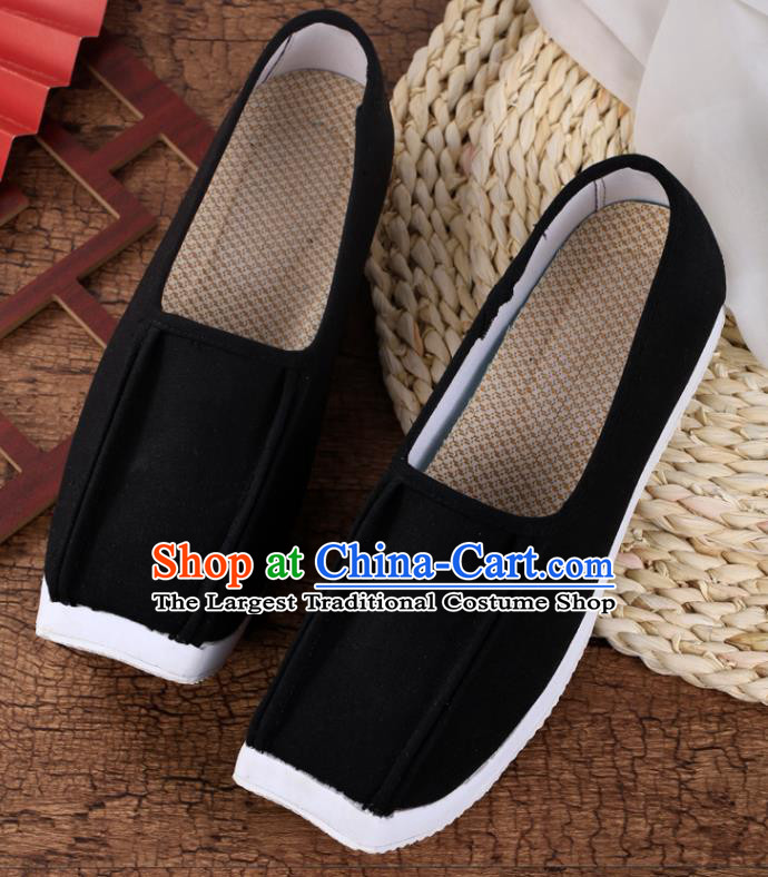 Chinese Traditional Song Dynasty Taoist Shoes Ancient Scholar Shoes Handmade Black Cloth Shoes