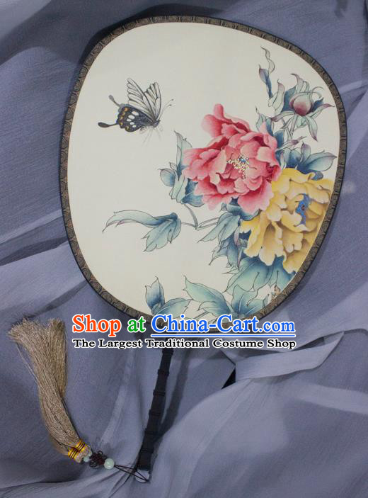 China Handmade Painting Peony Silk Fan Traditional Palace Fan Princess Fan