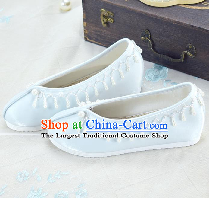 China National Women Shoes Traditional Hanfu Shoes Light Blue Satin Shoes