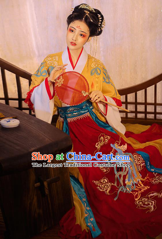 China Traditional Jin Dynasty Court Princess Historical Clothing Ancient Goddess Embroidered Hanfu Dress Apparels