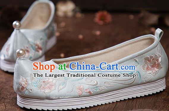 China Ming Dynasty Embroidered Lotus Shoes Ancient Princess Shoes Traditional Hanfu Green Cloth Shoes