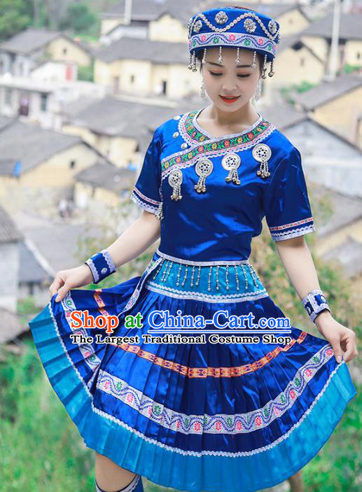 Chinese Tujia Nationality Young Lady Clothing Ethnic Folk Dance Costumes and Headdress