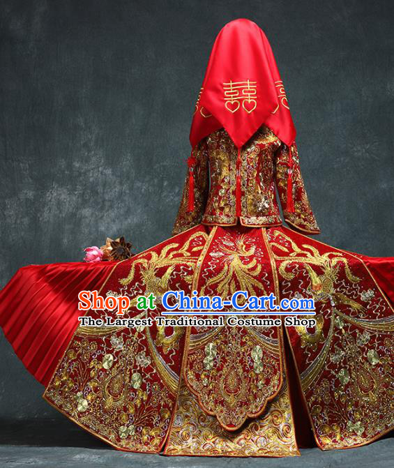 Chinese Traditional Xiuhe Suit Wedding Toast Clothing Embroidery Red Outfits Ancient Bride Diamante Phoenix Costumes