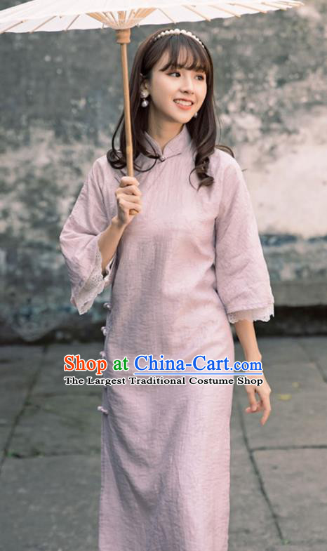 Chinese Traditional Women Clothing Lilac Qipao Dress National Cheongsam