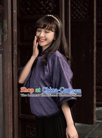 China Classical Deep Purple Cheongsam Shirt Tang Suit Upper Outer Garment