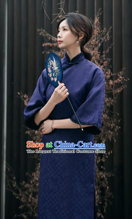 Chinese National Purple Cheongsam Traditional Young Woman Clothing Shanghai Wide Sleeve Qipao Dress