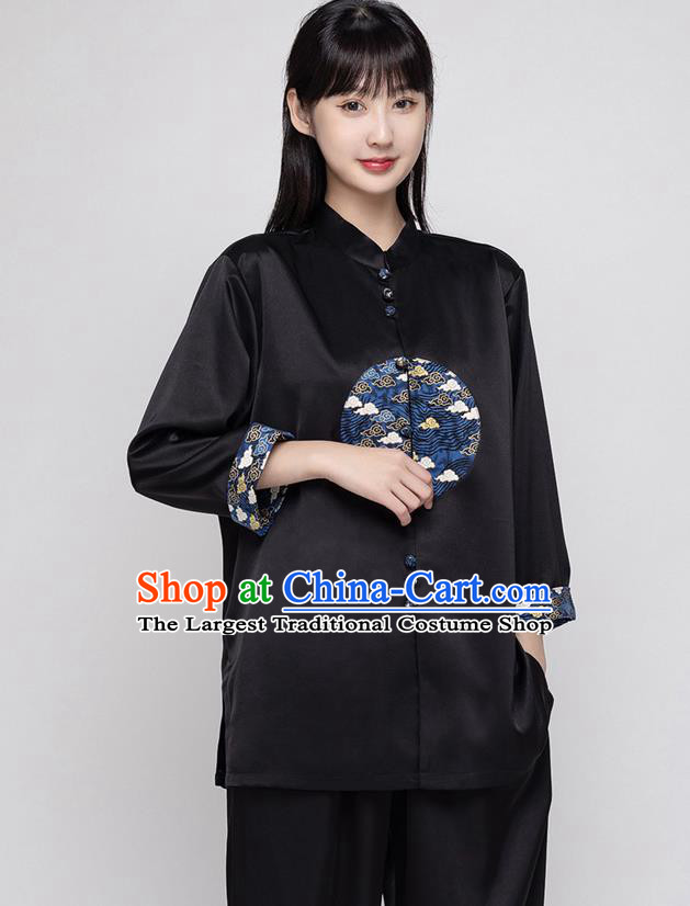 China Traditional Martial Arts Costumes Kung Fu Clothing Woman Tai Ji Performance Black Silk Uniforms