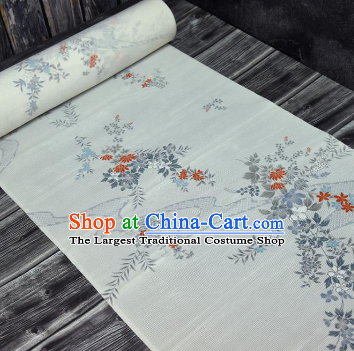 Asian Japan White Brocade Tapestry Traditional Japanese Kimono Chrysanthemum Pattern Silk Fabric