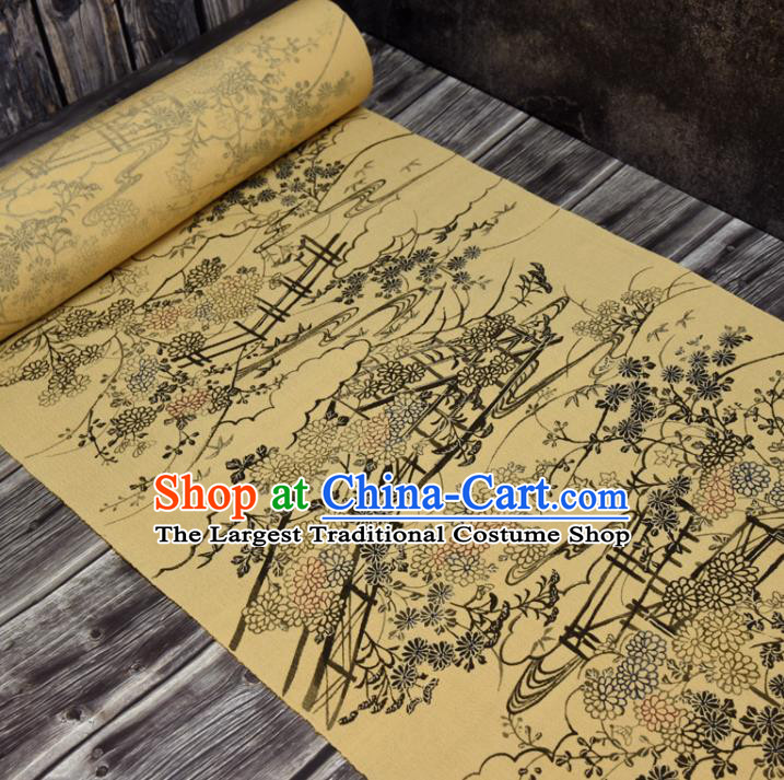 Asian Japan Brocade Tapestry Traditional Japanese Kimono Chrysanthemum Pattern Yellow Silk Fabric