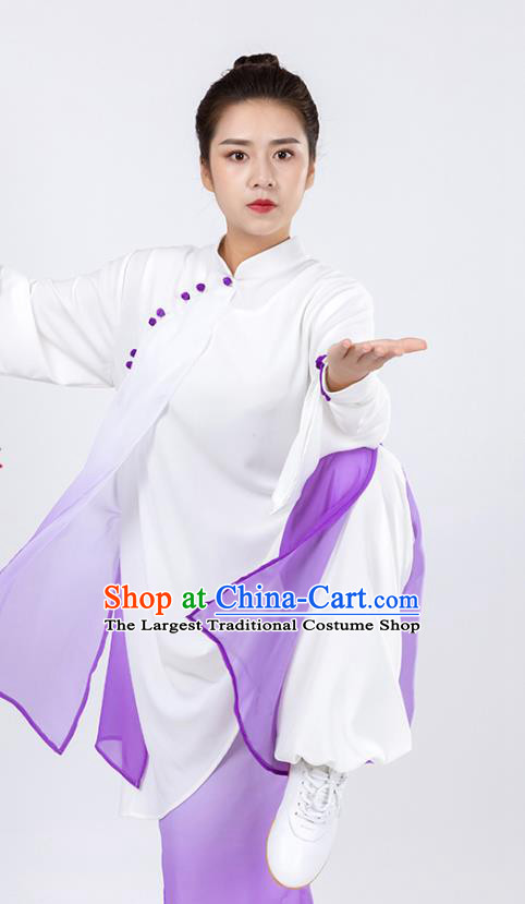 China Traditional Kung Fu Wushu Clothing Woman Tai Chi Competition Purple Chiffon Uniforms