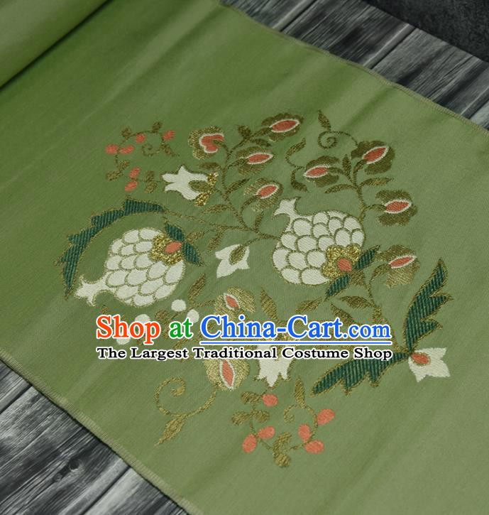 Traditional Japanese Pomegranate Pattern Pure Silk Fabric Asian Japan Kimono Green Brocade Material