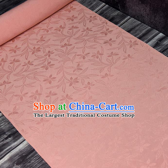 Asian Japan Kimono Orchids Pattern Brocade Fabric Traditional Hanfu Dress Pink Silk Cloth