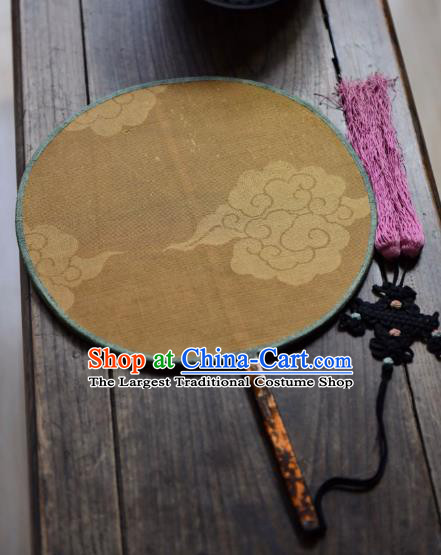 China Handmade Cloud Painting Palace Fan Traditional Qing Dynasty Court Fan Yellow Silk Circular Fan